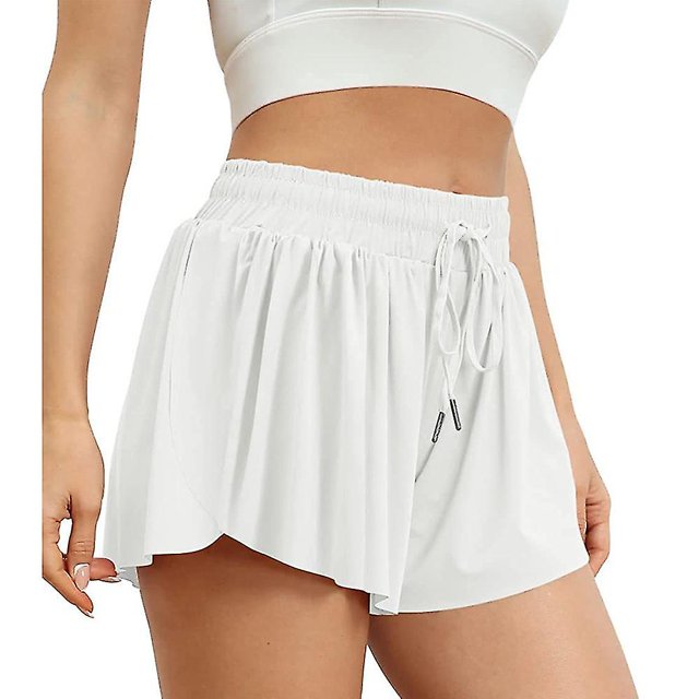 Pantalones cortos deportivos de cintura alta elásticos lisos para mujer, pantalones cortos holgados con cordón en capas de verano ShuxiuWang 8390605200366