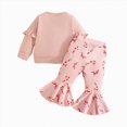 thumbnail image 5 of NOLDARES Infant Baby Girl Fall Clothes Toddler Winter Outfits Ruffle Sleeve Sweatshirts Bell Bottom Pants Headband Set(Light Pink,2-3 Y), 5 of 7
