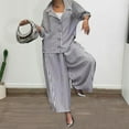 thumbnail image 3 of Women's Casual Suit Long-Sleeved Shirt Top Wide-Leg Harem Pant 2-piece Set Autumn Lapel Striped Nine-Point Pant Female Outfit Suit, 3 of 8