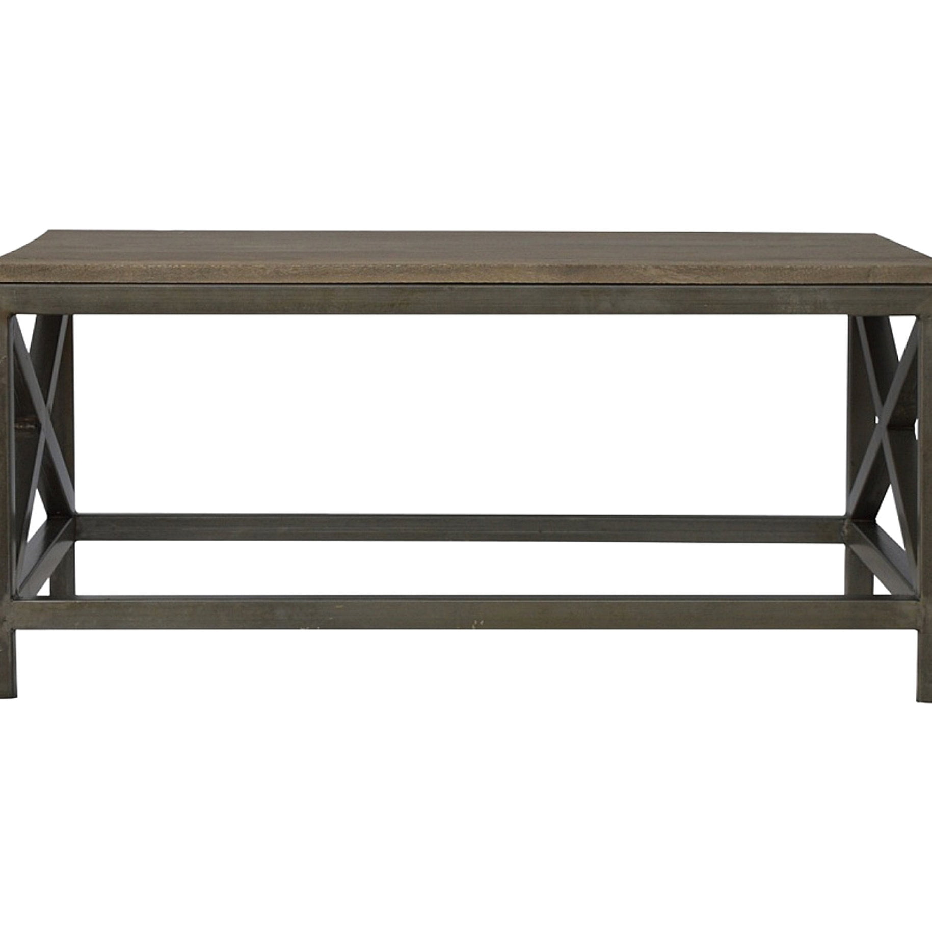 Wood and Metal Industrial Cross Pewter Coffee Table for Contemporary Home Decor
