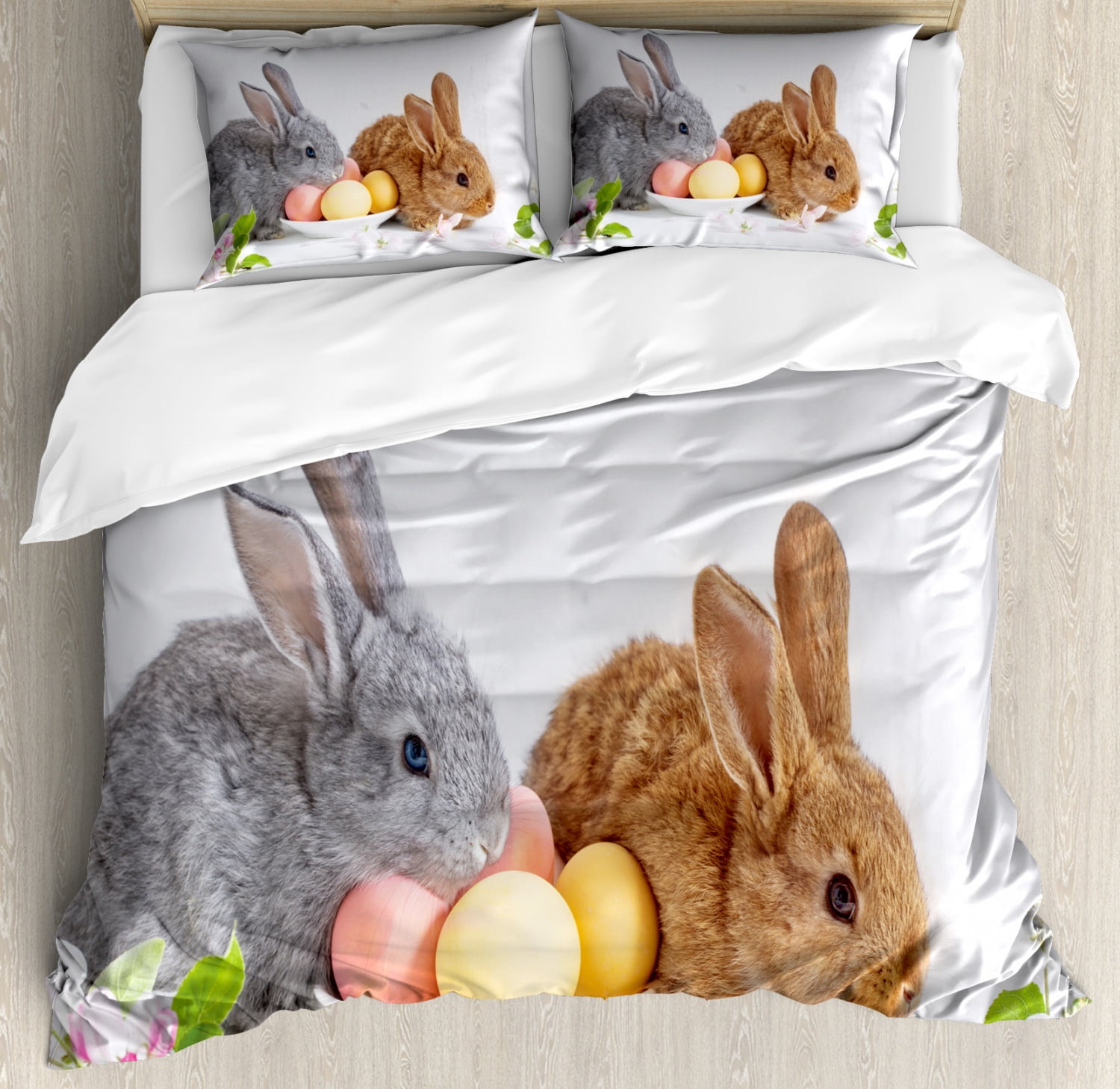 Easter Bunny Duvet Cover Set Queen Size, Photo of Two Easter Rabbits ...