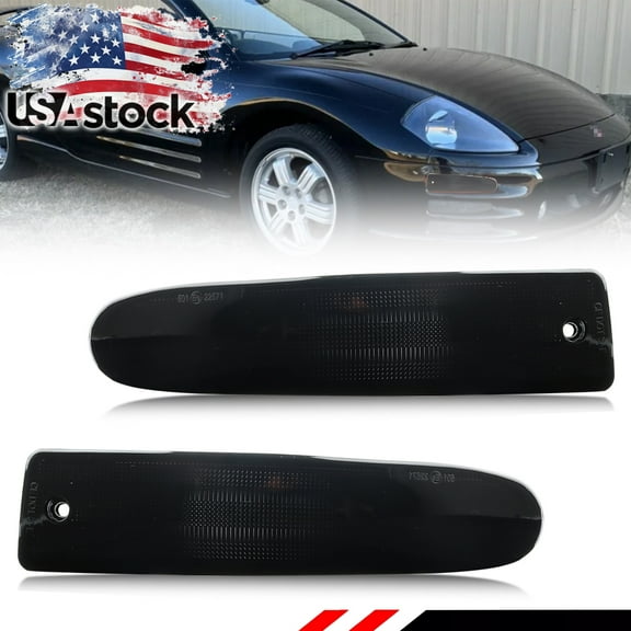 2PCS Smoke Lens  Front Bumper Turn Signal Lights Side Marker Lights Turn Warning Lights Parking Light Housings For 2000-2002 Mitsubishi Eclipse No Bulb/Socket Included
