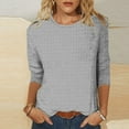 thumbnail image 2 of nerohusy Women Waffle 3/4 Sleeve Shirts Casual Solid Color Crew Neck Pullover Top Basic Dressy Loose Daily T-Shirts 2025 Spring Tunic Blouse Tops Gray,L, 2 of 5