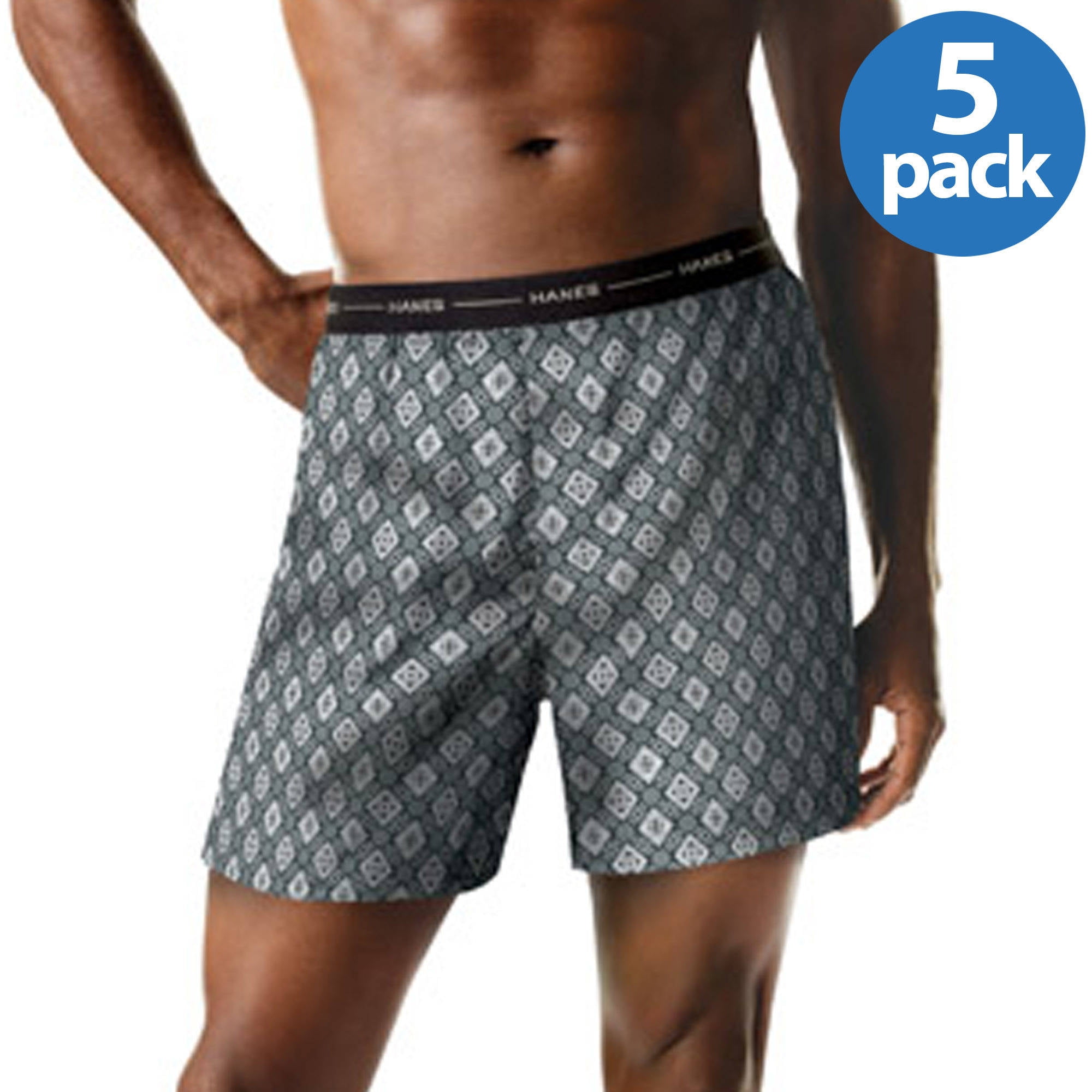 Hanes Men's FreshIQ Comfort Flex Exposed Waistband Print Boxer 5Pack