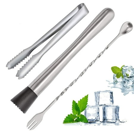 

lulshou 3PC Stainless Steel Cocktail Muddler and Mixing Spoon Home Bar Tool Set