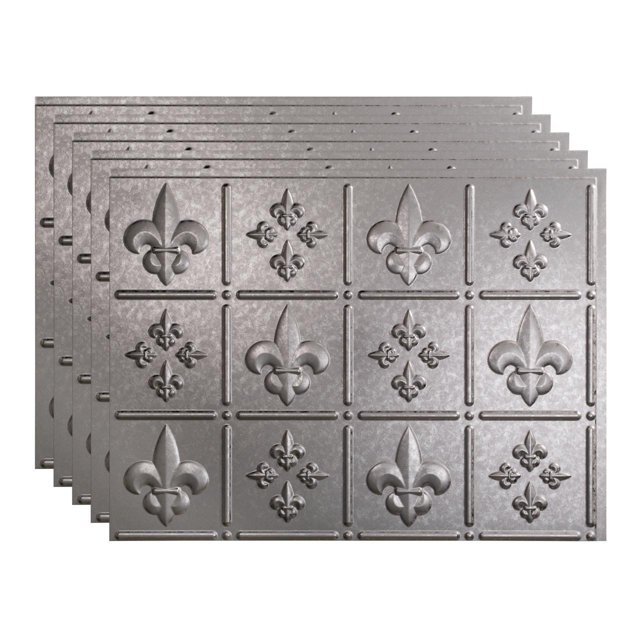 FASÄDE Fleur de Lis Galvanized Steel 18in x 24in Decorative Vinyl Backsplash Panel (5 Pack)