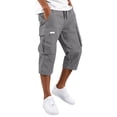 thumbnail image 2 of Domuza Men's Cargo Shorts Casual Drawstring Elastic Waist 3/4 Capri Pants Below Knee Long Hiking Shorts with Pockets Gray L, 2 of 7
