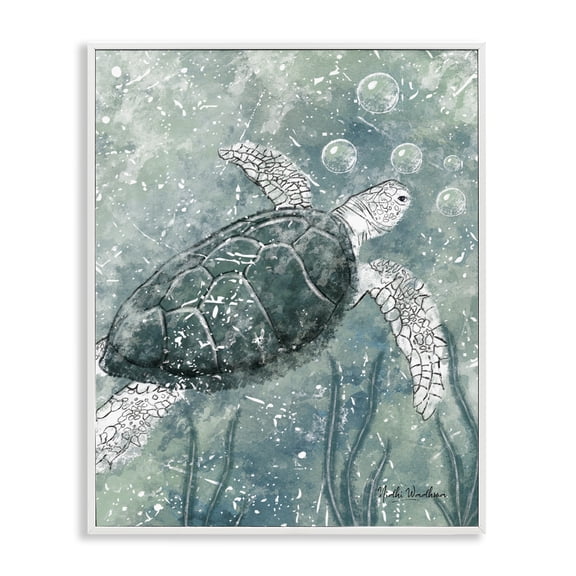 Stupell Industries Tropical Green Turtle & Bubbles White Framed Giclee Art, 11 x 14, by Nidhi Wadhwa