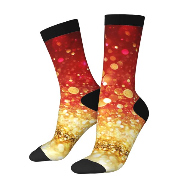 Balery Red Gold Glitter Calcetas Largas con Estampado para Hombre y Mujer – Suaves y Transpirables, Talla Única (US 5-11)