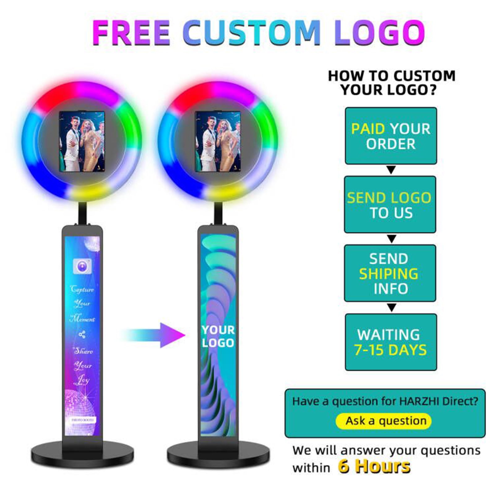 Ipad Photo Booth Compatible with Any Ipad 10.2in 10.9in 12.9in, APP Control Ring Box, Music Sync, Free customized LOGO,Flight Casa