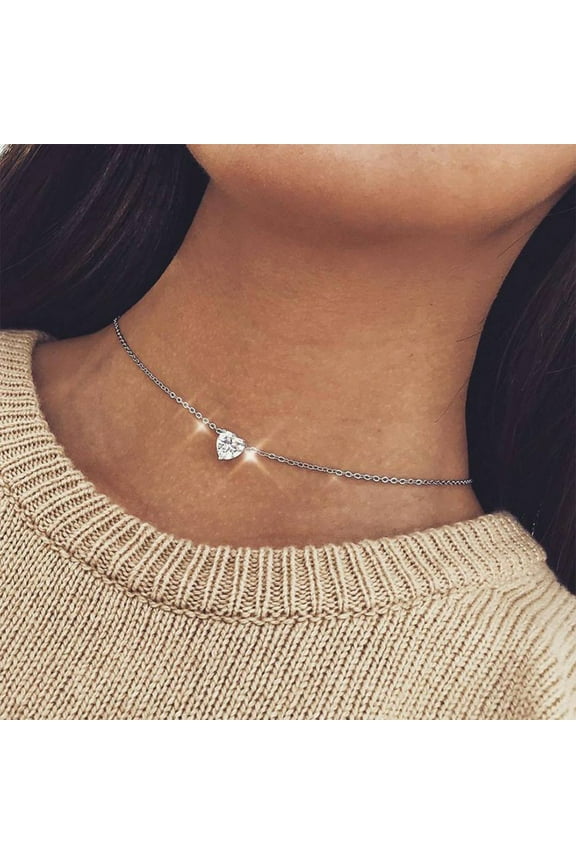 Elegant Women Heart Rhinestone Pendant Chain Necklace Clavicle Chocker Gift