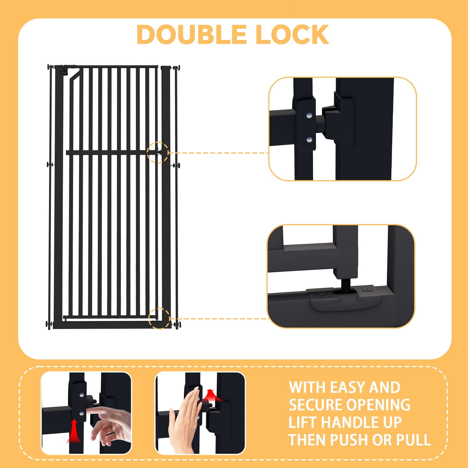 YUFU 63" Extra Tall Pet Door for Door Way, 30"-33"/30"-37" Adjustable Wide One-Handed Operation Tall Pet Gate for Dogs Cats, 30"-33" Black