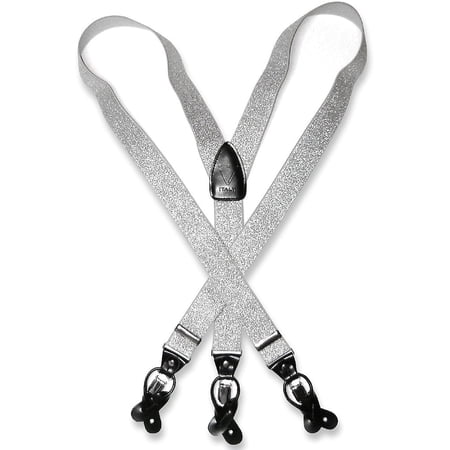 Vesuvio Napoli Men's Metallic Black Suspenders - Y-Back, Elastic With Button & Clip Attachments, Adjustable