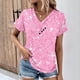 thumbnail image 1 of Fiudx Liquidación de Ahorros de Verano Top Informal de Primavera y Verano de Manga Corta con Cuello En V para Mujer, 1 of 5