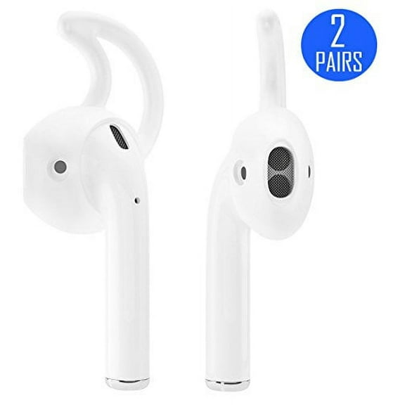 AirPods and EarPods Anti-Slip Covers and Hooks Attachment for Apple iPhone Earphones Headphones Earbuds - (2 Pairs) (White)