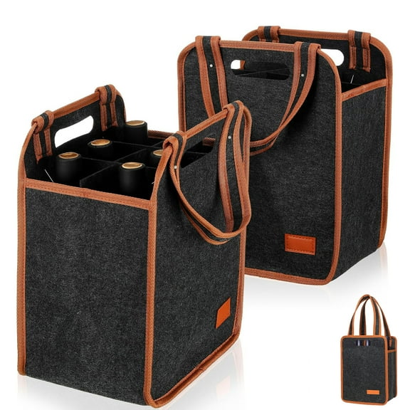Bohorizon Wine Carrier Tote Bag, Reusable 6 Bottle Wine Picnic Party Gift Bag, 2 Pack