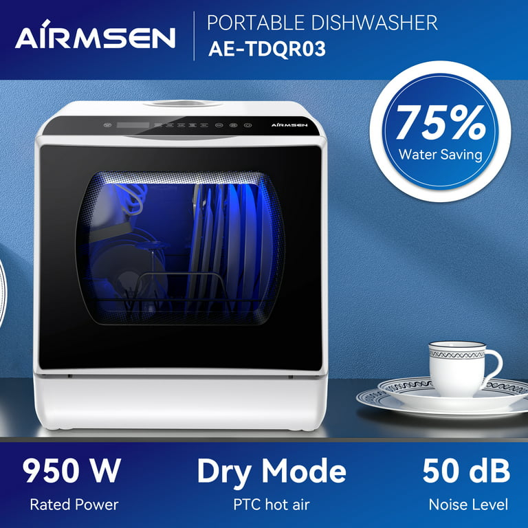 AIRMSEN AE-TDQR03 - Lavavajillas portátil para encimera, mini lavavajillas  compacto con tanque de agua integrado de 5 litros y función de secado al