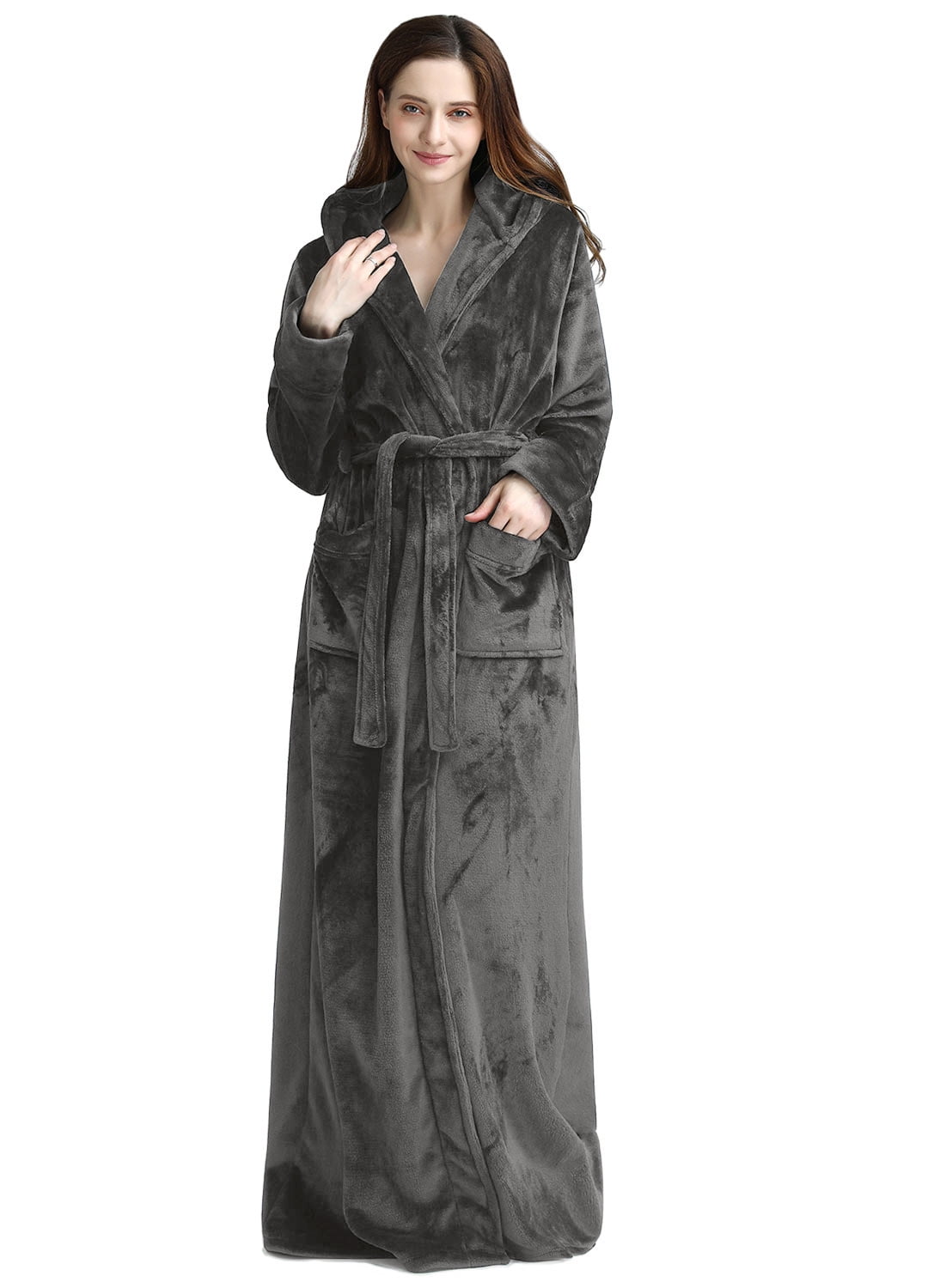 Women's Long Hooded Robes Luxurious Plush Fleece Bathrobe with Belt