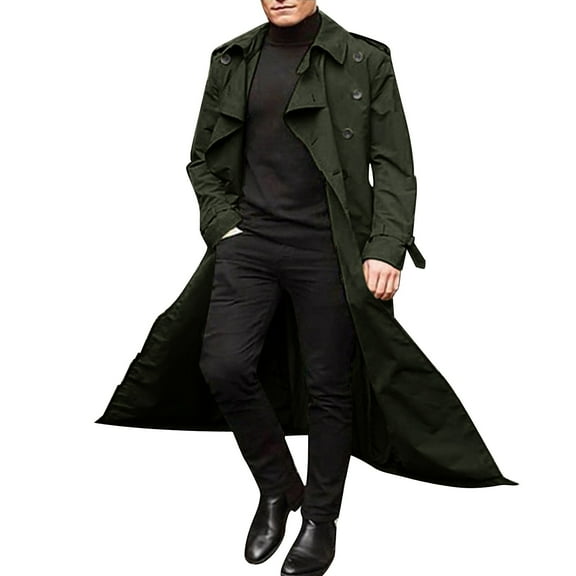 FBMDBB Men's Autumn and Winter Long Trench Coat Double Coats Belt Loose Jacket Big Tall