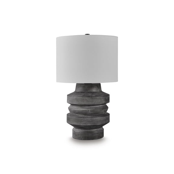 Signature Design by Ashley Wahida Polyresin Table Lamp, Distressed Black Faux Wood Finish, 27.5" Height, Drum Shade