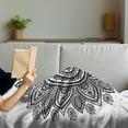 thumbnail image 3 of Ethnic Soft Flannel Fleece Blanket, Sunflower Pattern in Doodle Style with Geometrical Elements Circles and Lines Print, Cozy Plush for Indoor and Outdoor Use, 50" x 60", White Black, by Ambesonne, 3 of 5