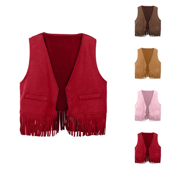 Baby Boys Girls Western Cowboy Cow Girl Vest Tassel Fringe Waist Coat Top Party