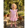 thumbnail image 3 of BemeyourBBs Toddler Baby Girl Little Sister Dress Outfit Baby Girl Summer Pink Dress Flutter Sleeve Crew Neck Dot Letter Embroidery Layered Hem A Line Dress, 3 of 9