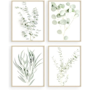Botanical Plant Wall Art Prints - Set of 4 Plant Wall Decor Prints Floral Kitchen Flower Leaves Wall Art Boho Leaf Eucalyptus (UNFRAMED) (8x10)