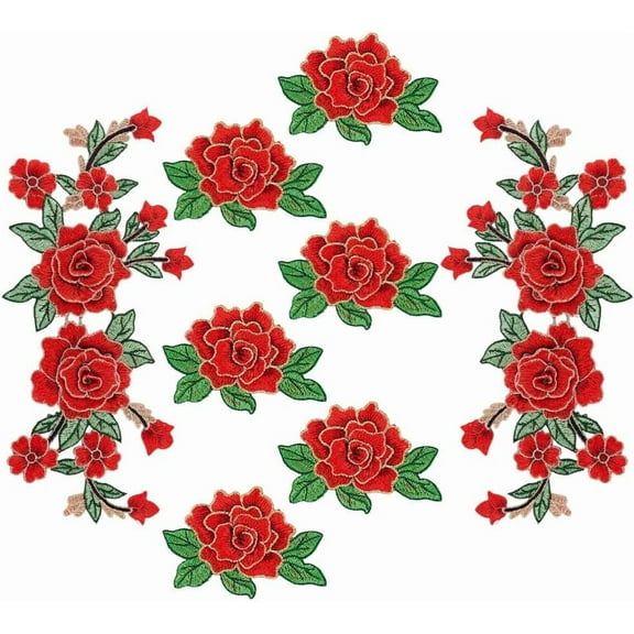 8 Pcs Embroidered Patch Flower Rose Applique 2 Styles Sew/Iron On Patches Applique Sewing for Clothes Jeans Jackets Bags DIY Embellishments Decorations for making