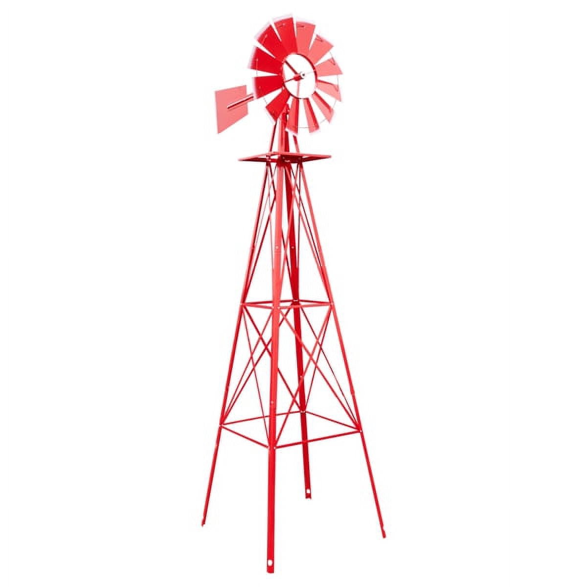 8FT Weather Resistant Yard Garden Windmill Weather Resistant, Ball Bearing for Quiet Operation, for Lawn,Garden, Red