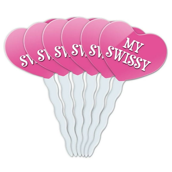 Swissy Heart Love Cupcake Picks Toppers - Set of 6