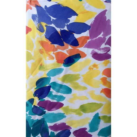 Summer Fun Abstract Floral Leaves Colorful Watercolor Splash Vinyl Flannel Backed Tablecloth (52" x 70" Oblong)