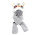 thumbnail image 2 of Dyfzdhu Women Fleece Three In One Hooded Cap Earflap Hat Long Scarf Gloves Set Winter Thermal Windproof Lion Dance Themed Gray, 2 of 9
