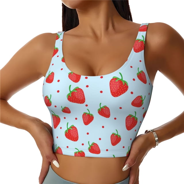 Balery Strawberry Sujetadores deportivos con espalda cruzada para mujer, acolchados, sin costuras, de alto impacto, ideales para yoga, gimnasio, entrenamiento y fitness.-Small