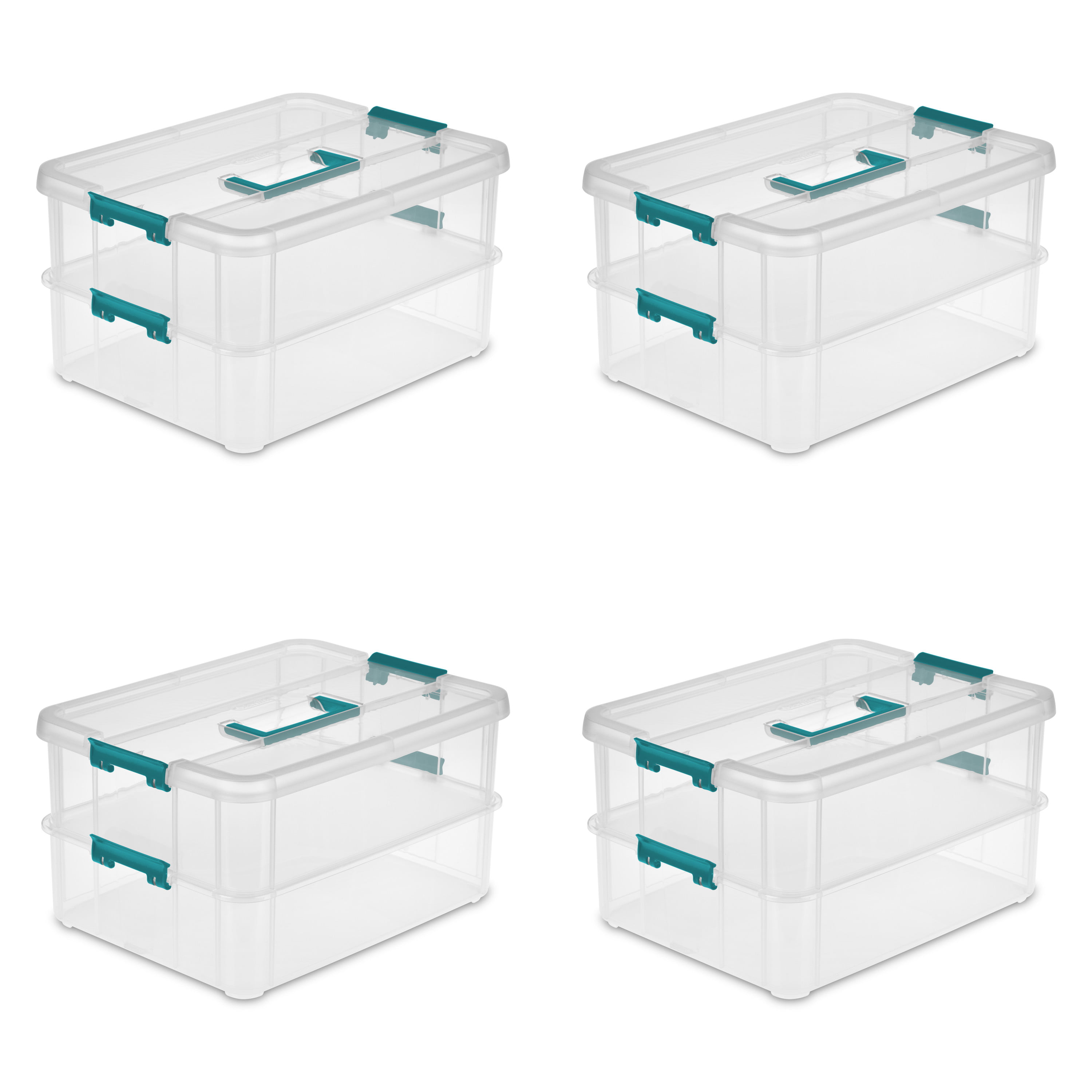 Sterilite Stack & Carry 2 Layer Handle Box Teal Sachet Case of 4 