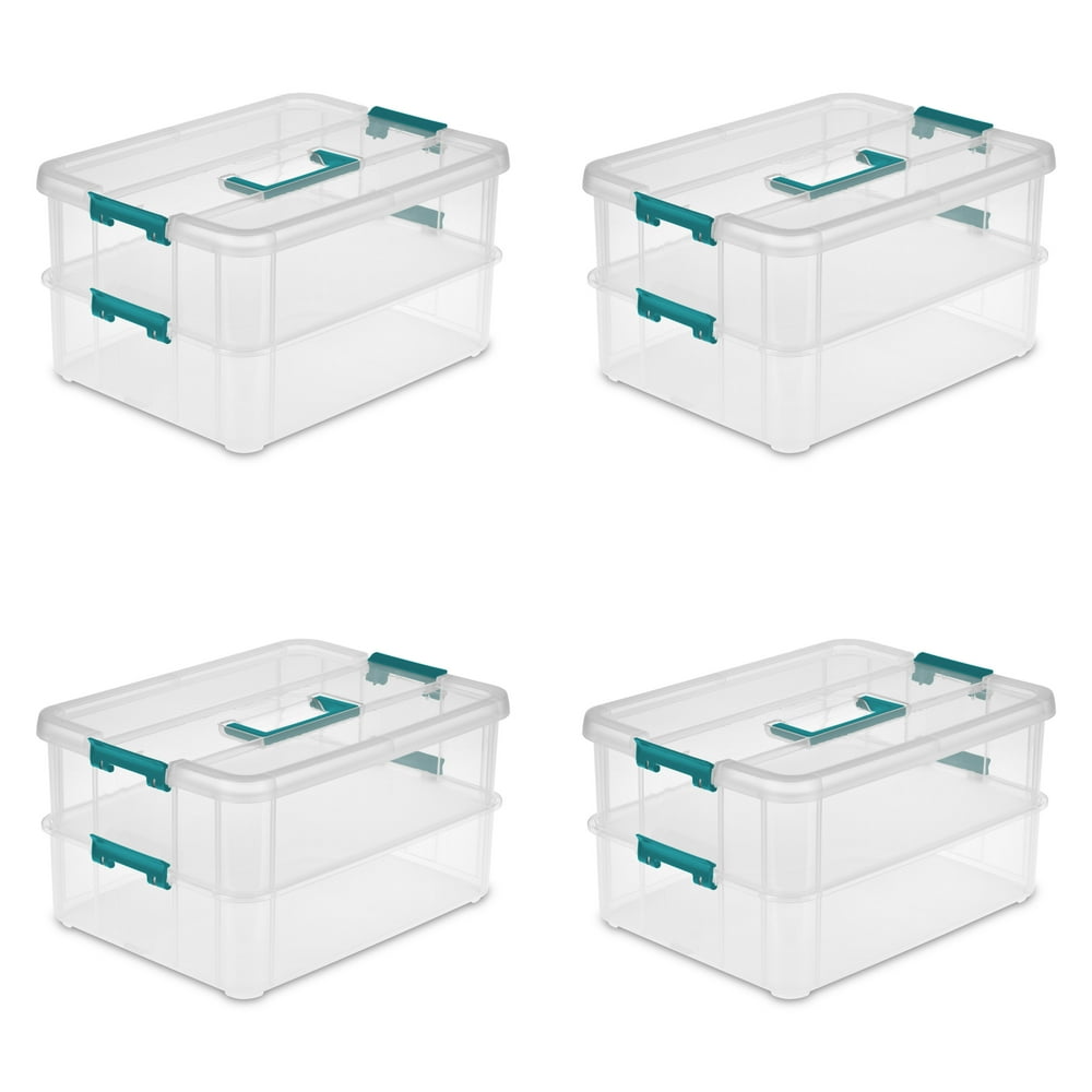 Sterilite Stack & Carry 2 Layer Handle Box Teal Sachet Case of 4