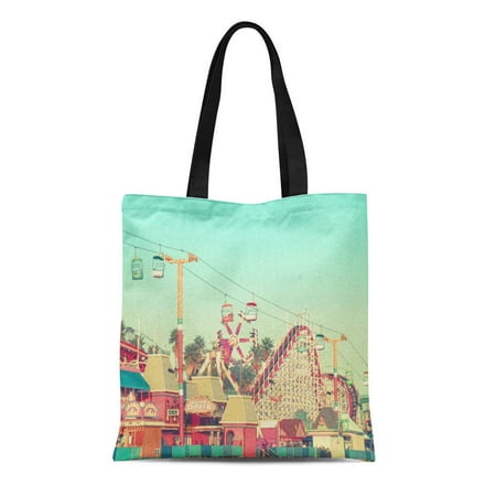 ASHLEIGH Canvas Tote Bag Photography Santa Cruz Nostalgia Beach Boardwalk Amusement Park Roller Reusable Handbag Shoulder Grocery Shopping