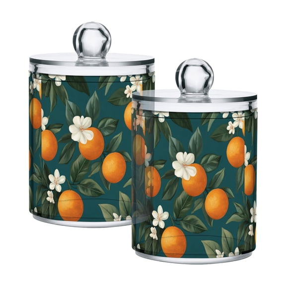 Yayeee 2 Pack Qtip Holder Bathroom Cotton Swab Canister with Lid Clear Dispenser Set, Retro Floral Orange