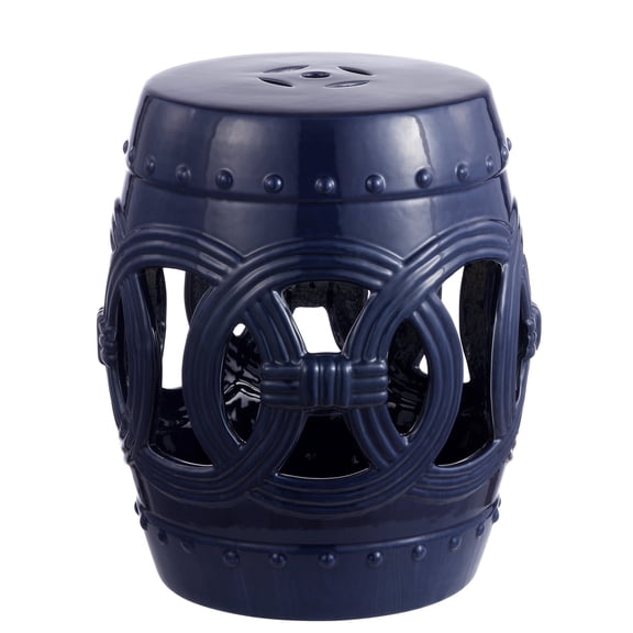 JONATHAN Y Lucky Coins 16" Chinese Ceramic Drum Garden Stool, Navy
