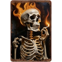 Vintage Aluminum Sign,Smoking Decor, Skull of a Skeleton Decor Burning Cigarette Decor Wall Art Retro Metal Sign for Home Decor Man Cave Wall Decor 12"x8"