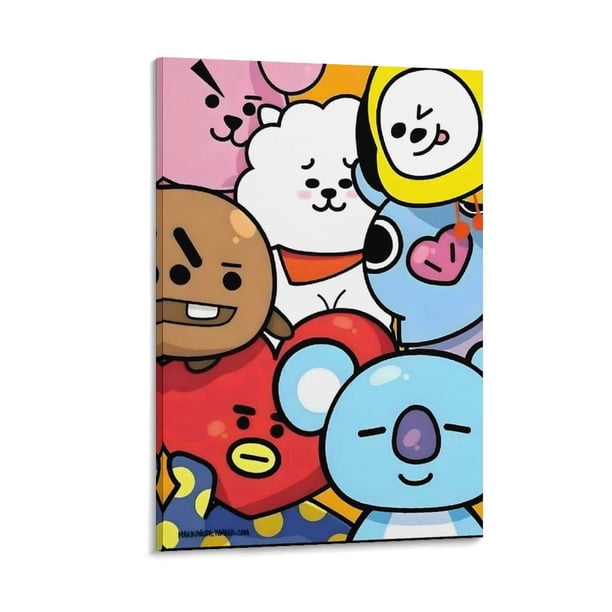 BT21 Cuadro decorativo colgante - Arte de pared - Póster enmarcado - Decoración de pared - Regalos para familia, amigos y aficionados 40*60 cm