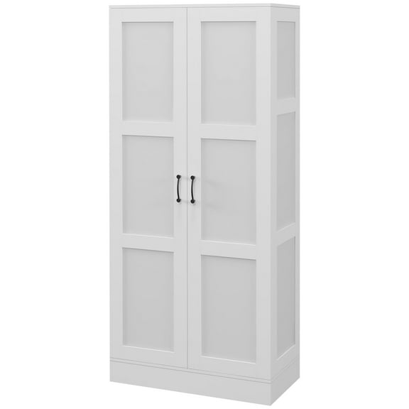 Knubmt Wood 2 Doors Storage Cabinet with Inner Shelves, 71" Tall Pantry Cupboard Cabinet with Soft Close Doors, White
