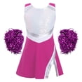 thumbnail image 3 of YONGHS Kids Girls Cheer Leader Outfit Cheerleading Dance Dress with Shorts Pom Poms Rose 4, 3 of 7
