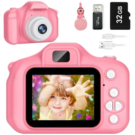 Kids Camera for Boys and Girls, Sherry Digital Camera for Kids Toy Gift, Toddler Camera Christmas Birthday Gifts for Age 3-12 with 32GB SD Card, Video Recorder 1080P IPS 2 Inch(Pink)