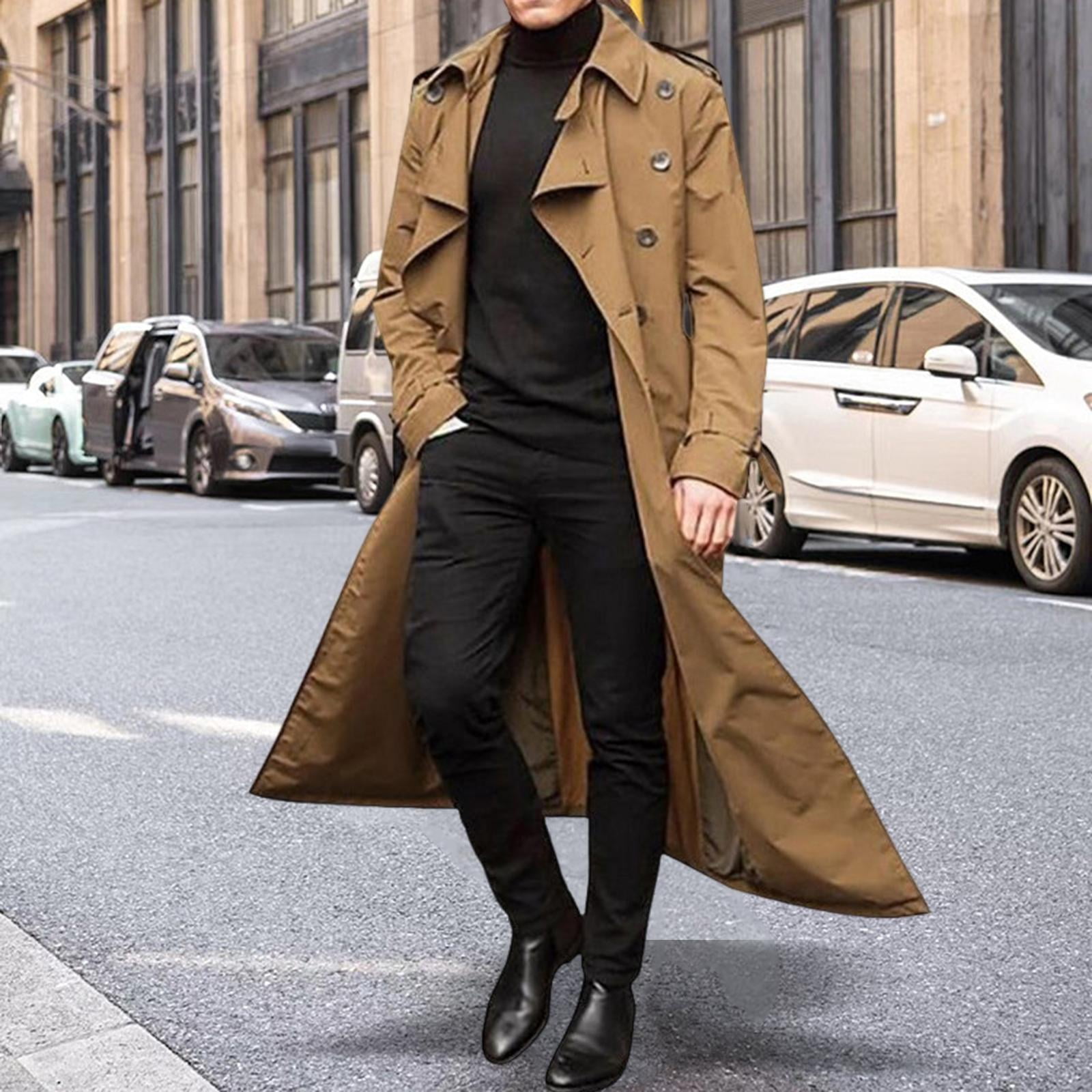 Formal Men'trench Coat Peacoat with Pockets Fashion Top Double Breasted ...
