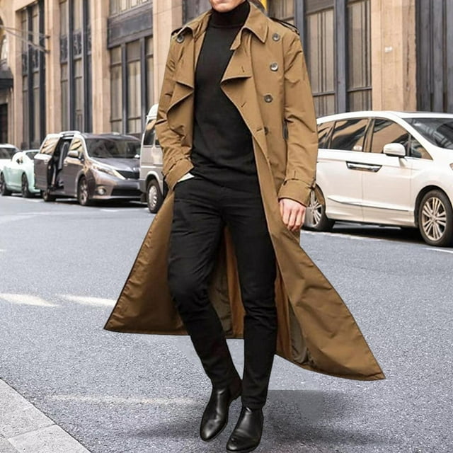 Gabardina formal para hombre Peacoat Fit Classic Full Length Breasted Soft Male Casual Windbreaker para uso diario Trabajo , M M Yinane gabardina de hombre