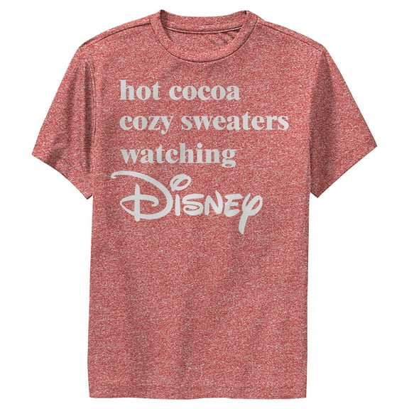 Boy's Disney Hot Cocoa and Cozy Sweaters Performance Graphic Tee Red Heather X Large