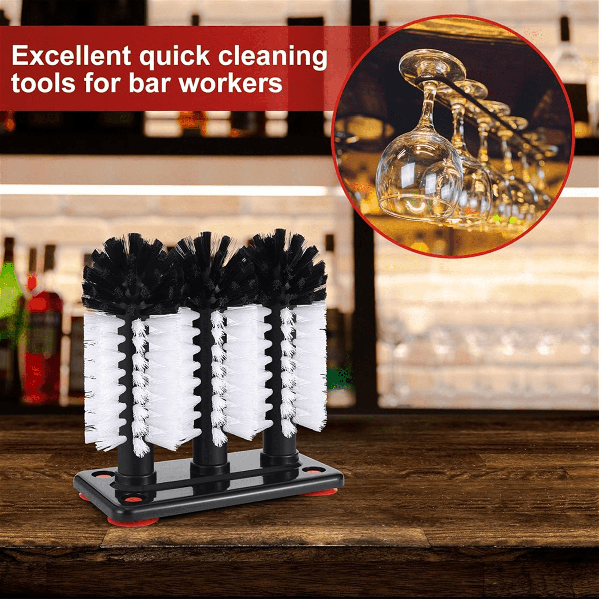 2 Pack Water Bottle Cleaning Brush Two Size with Suction Base Glass Cup Washer 3 Head Bristle Brush for Bar Beer Cup,1set * cup washer for sink
