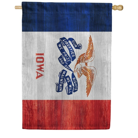 America Forever Iowa State Flag 28 x 40 Inch Double Sided Outdoor Yard Decorative USA Vintage Wood State of Iowa House Flag, Made in the USA