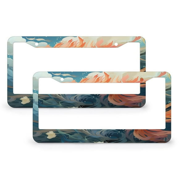 Chinoiserie Carp Fish License Plate Frame 2 Pack Universal Us Car Plate Holder Cover Accessories Decor With Screw For Women Man 12.3 X 6.3 Inch